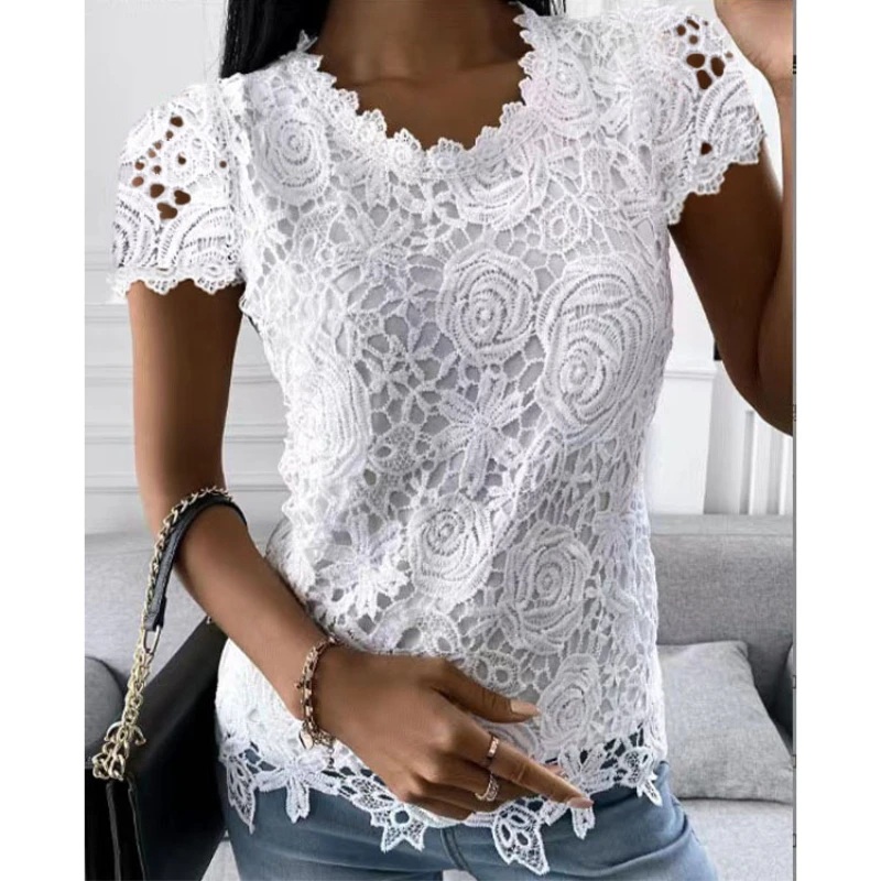 Women's T-Shirt Spring Summer Fashion Top Short Sleeve Lace Oversized Shirts Female Casual Round Neck Pullover Ladies Tops
Women's T-Shirt Spring Summer Fashion Top Short Sleeve Lace Oversized Shirts Female Casual Round Neck Pullover Ladies Tops