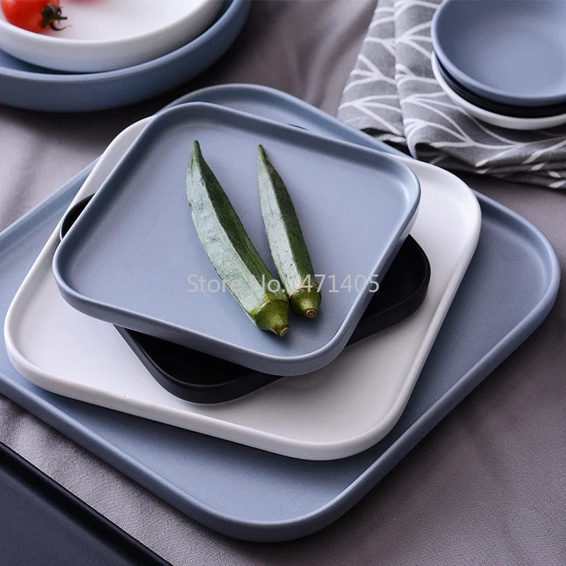 

Керамическая квадратная тарелка в скандинавском стиле, тарелка для посуды, квадратная домашняя креативная тарелка в западном стиле, тарелка для стейка, плоская красная тарелка
