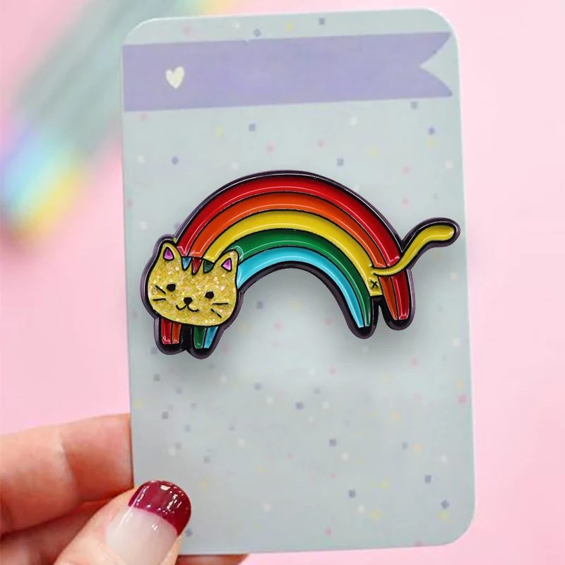

Rainbow Cat Brooches Cute Glitter Animal Badges Creative Gay LGBT Accessories Couples Pins Clothing Accessories Pop Jewelry Gift