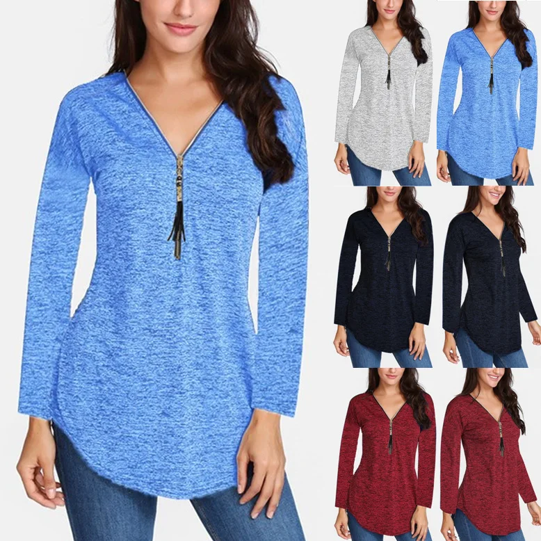 Women's Autumn 2022 New V Neck Tassel Zipper Solid Long Sleeve T-shirt Female and Lady Fahsion Tops Shirts Lady Clothing
Women's Autumn 2022 New V Neck Tassel Zipper Solid Long Sleeve T-shirt Female and Lady Fahsion Tops Shirts Lady Clothing