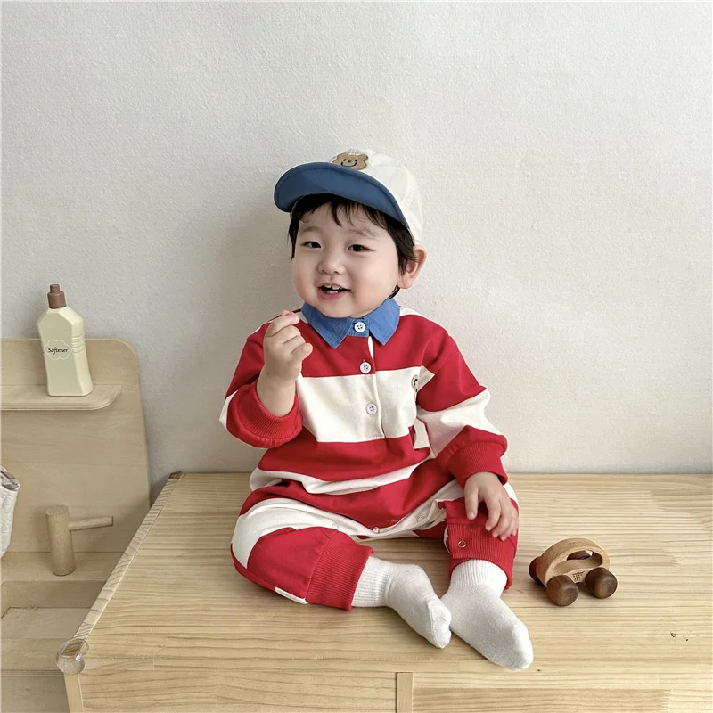 Baby Bodysuit 2023 Spring New Baby Children's Striped Lapel Onesie Cartoon Bear POLO Collar Long sleeve Baby Outfits Jumpsuit
Baby Bodysuit 2023 Spring New Baby Children's Striped Lapel Onesie Cartoon Bear POLO Collar Long sleeve Baby Outfits Jumpsuit
