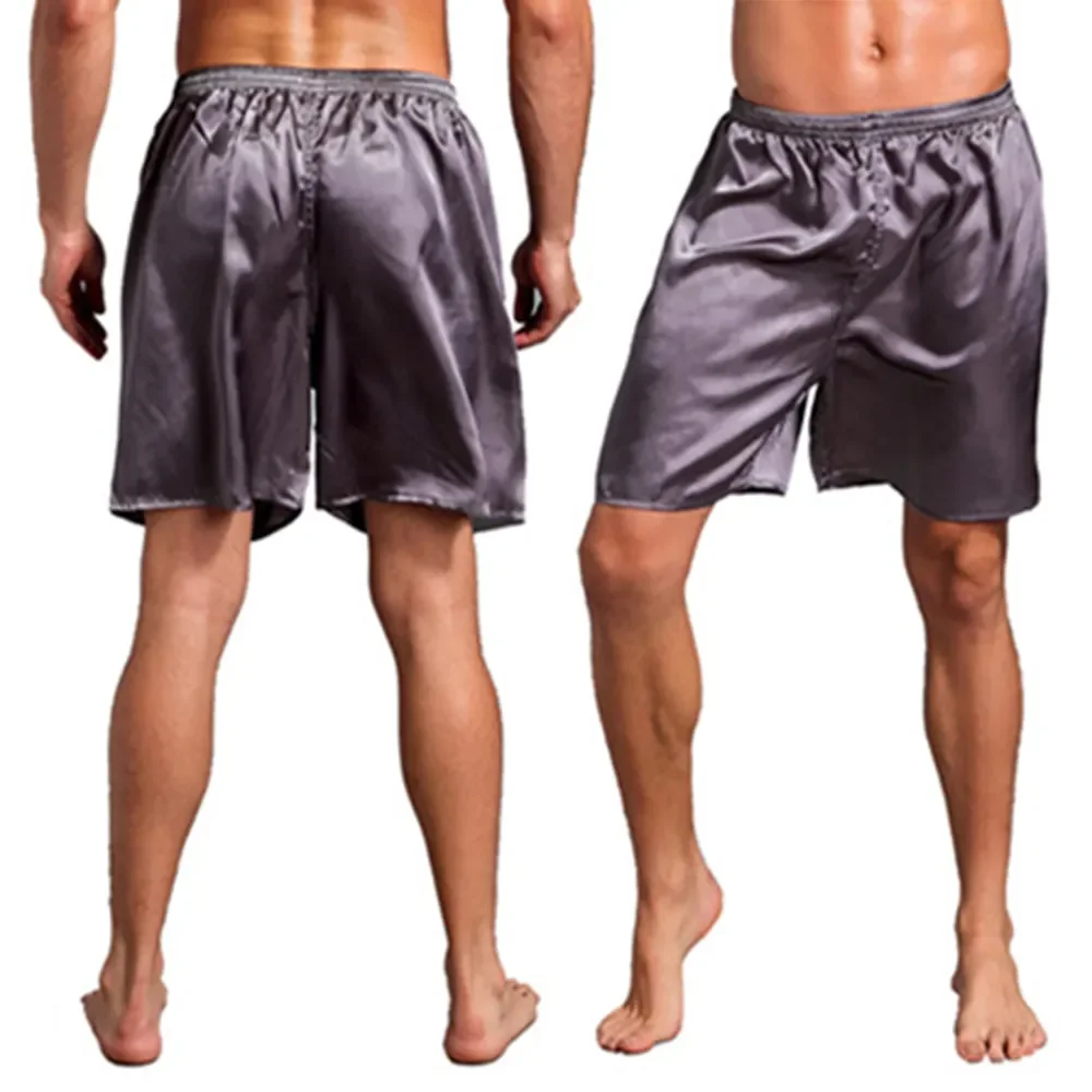 

Пижамные боксеры, Повседневная Пижама, шелковые шорты с имитацией нижней части, домашние атласные однотонные домашние штаны для сна, мужские шелковые брюки, Ночная одежда