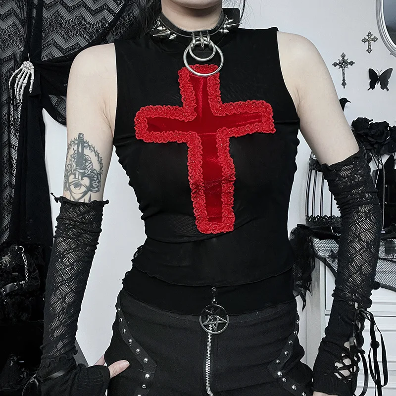 Y2k Gothic Cross Embroidery Lace Trim Cami Women's Sleeveless Crop Top Sexy Basic Tank Tops Camisole Clubwear Outfit
Y2k Gothic Cross Embroidery Lace Trim Cami Women's Sleeveless Crop Top Sexy Basic Tank Tops Camisole Clubwear Outfit