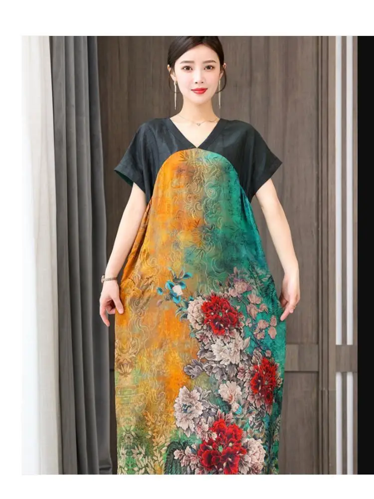 2022 New Style Loose Women Dress Short Sleeve Vintage Print For Mother Large O-neck Casual Clothes
2022 New Style Loose Women Dress Short Sleeve Vintage Print For Mother Large O-neck Casual Clothes