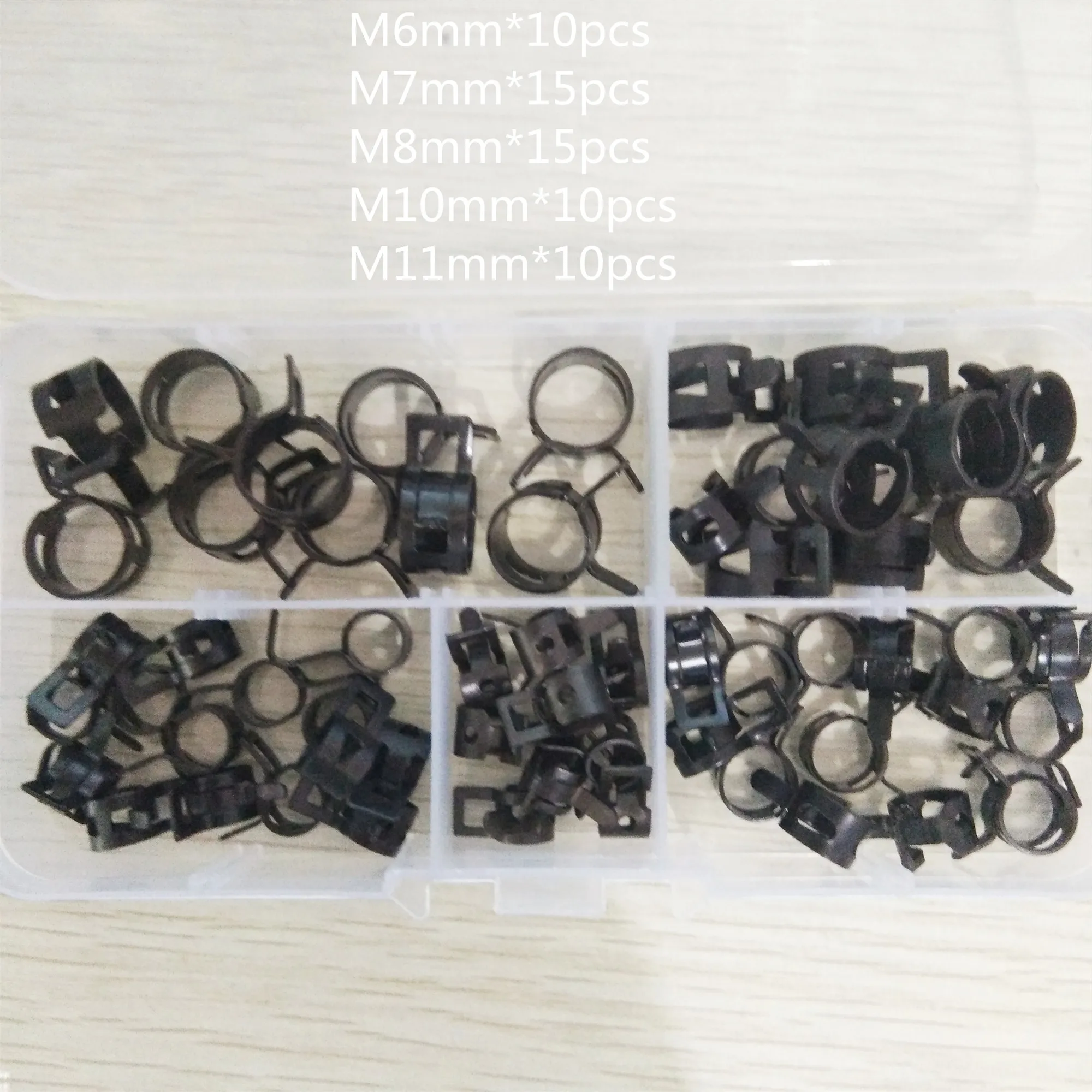 

60pcs Hose Clamps Fuel Hose Line Water Pipe Clamp Hoops Air Tube Fastener Spring Clips M6/7/8/10/11mm 1box