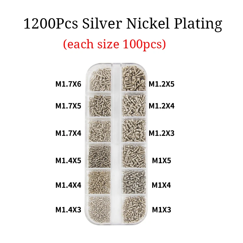 1200Pcs Screw Micro Glasses Screws Round Head Self-tapping Electronic Small Wood Screws Kit M1 M1.2 M1.4 M1.7
1200Pcs Screw Micro Glasses Screws Round Head Self-tapping Electronic Small Wood Screws Kit M1 M1.2 M1.4 M1.7
