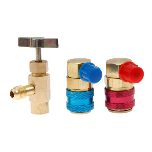 Quick Couplers Set and Can Tapper for Car R134a AC Systems for Charging Diagnosis Recovery Air Condition Adjustable High Low 
Quick Couplers Set and Can Tapper for Car R134a AC Systems for Charging Diagnosis Recovery Air Condition Adjustable High Low