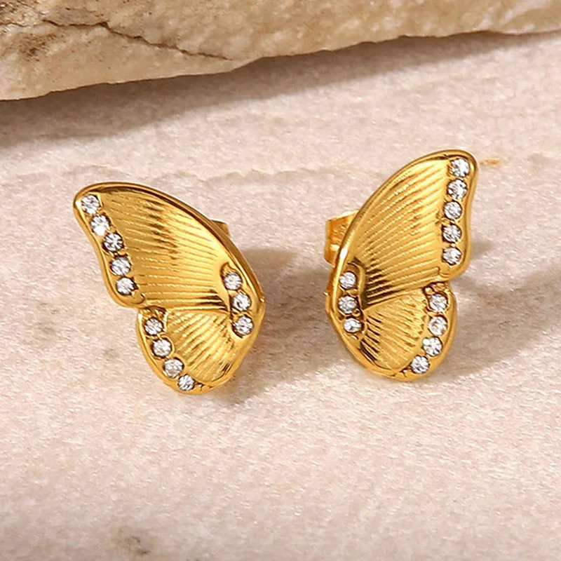 Temperament Butterfly Stud Earrings for Women, Gold Tone Stainless Steel Earrings with AAA CZ Stones, Anti Allergy Metal Jewelry
Temperament Butterfly Stud Earrings for Women, Gold Tone Stainless Steel Earrings with AAA CZ Stones, Anti Allergy Metal Jewelry