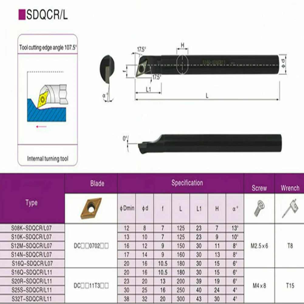 S16Q-SDQCR11 Turning Tool Holder For DCMT11 Insert High Quality Replacement Right Hand T15 Wrench 107.5° 180mm
S16Q-SDQCR11 Turning Tool Holder For DCMT11 Insert High Quality Replacement Right Hand T15 Wrench 107.5° 180mm