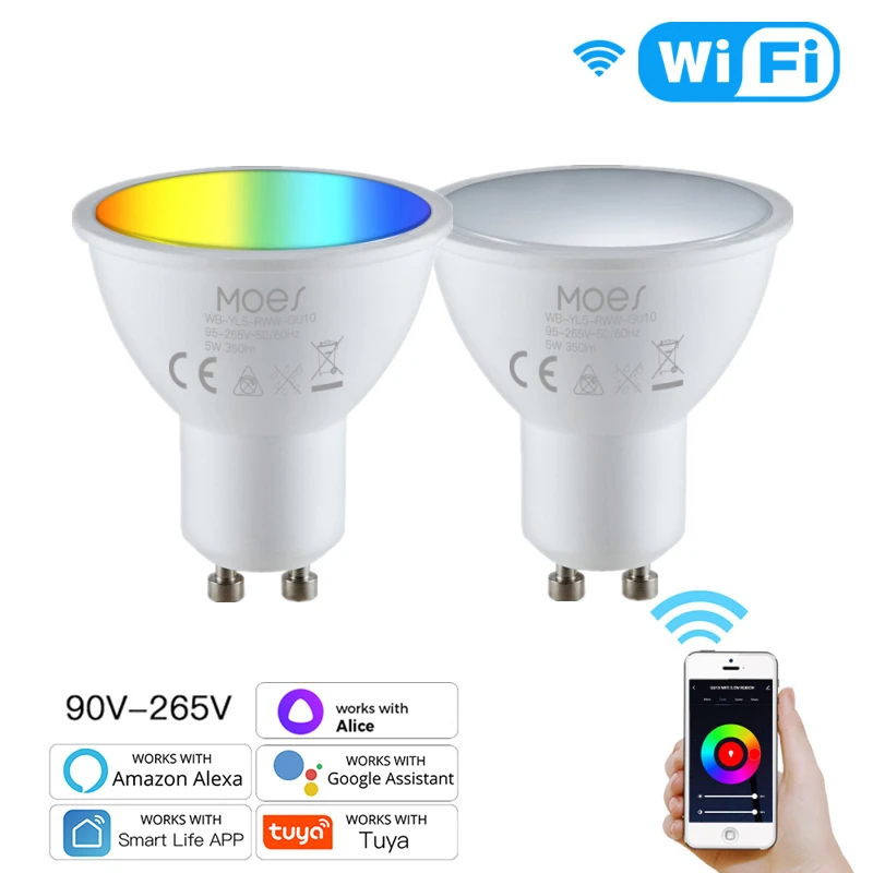 

Moes Tuya Wifi Smart Light GU10 Led-lampen RGBCW 5W Dimmable Lampen Smart Leven Remote Contro Werken Met Alexa Google Thuis