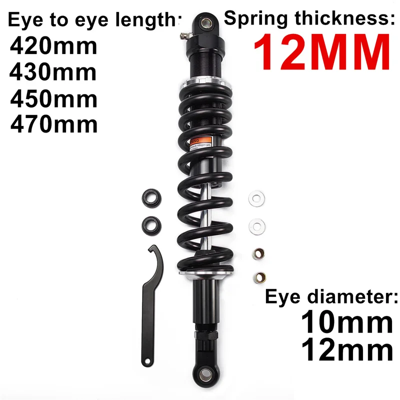Spring 12mm Motorcycle Air Shock Absorber Rear Suspension 420mm 430mm 450mm 470mm Motor Scooter ATV Quad Dirt Bike 900lb 408KG
Spring 12mm Motorcycle Air Shock Absorber Rear Suspension 420mm 430mm 450mm 470mm Motor Scooter ATV Quad Dirt Bike 900lb 408KG