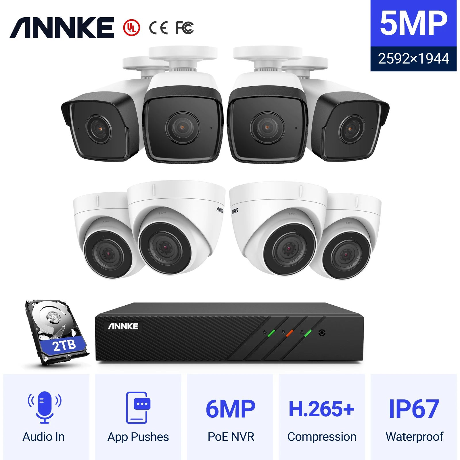 ANNKE H.265+ 8CH FHD 5MP POE Network Video Security System 6MP NVR With 5MP Weatherproof Surveillance POE Cameras With Audio in
ANNKE H.265+ 8CH FHD 5MP POE Network Video Security System 6MP NVR With 5MP Weatherproof Surveillance POE Cameras With Audio in