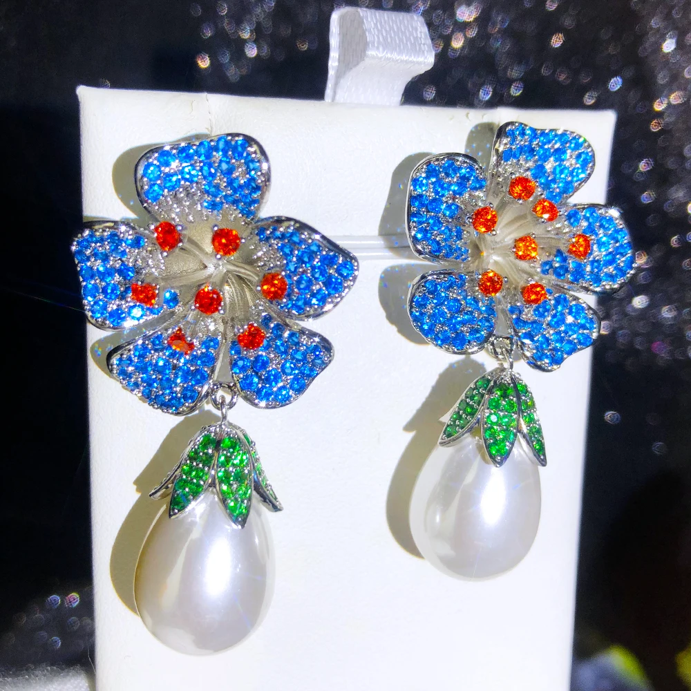Missvikki Luxury Flower Pearl Drop Earrings Trendy Cubic Zircon Indian Earrings for women Wedding Engagement Party JEWELRY GIFT
Missvikki Luxury Flower Pearl Drop Earrings Trendy Cubic Zircon Indian Earrings for women Wedding Engagement Party JEWELRY GIFT