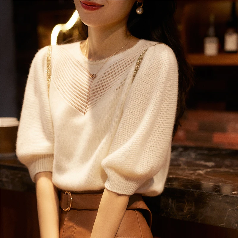 Limiguyue Soft Knit Tops Korean Elegant Hollow Pullovers Fairy Hollow Round Neck Puff Short Sleeve Sweaters Casual Knitwear J049
Limiguyue Soft Knit Tops Korean Elegant Hollow Pullovers Fairy Hollow Round Neck Puff Short Sleeve Sweaters Casual Knitwear J049