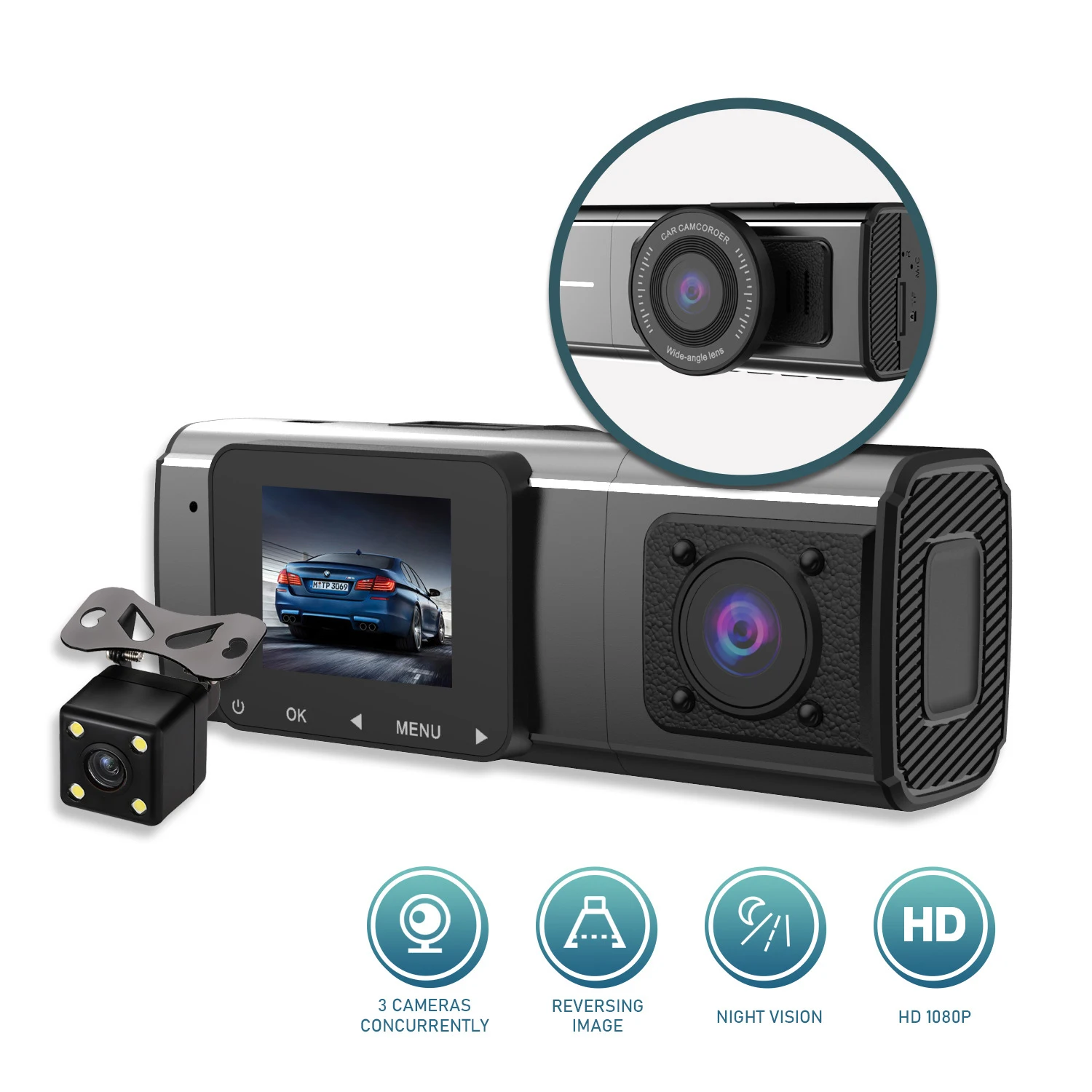1080P Full HD Car DVR Dash Cam Front+Inside+Rear Cameras Rear View Car Video Recorder Auto Parking Monitor Night Vision G-sensor
1080P Full HD Car DVR Dash Cam Front+Inside+Rear Cameras Rear View Car Video Recorder Auto Parking Monitor Night Vision G-sensor