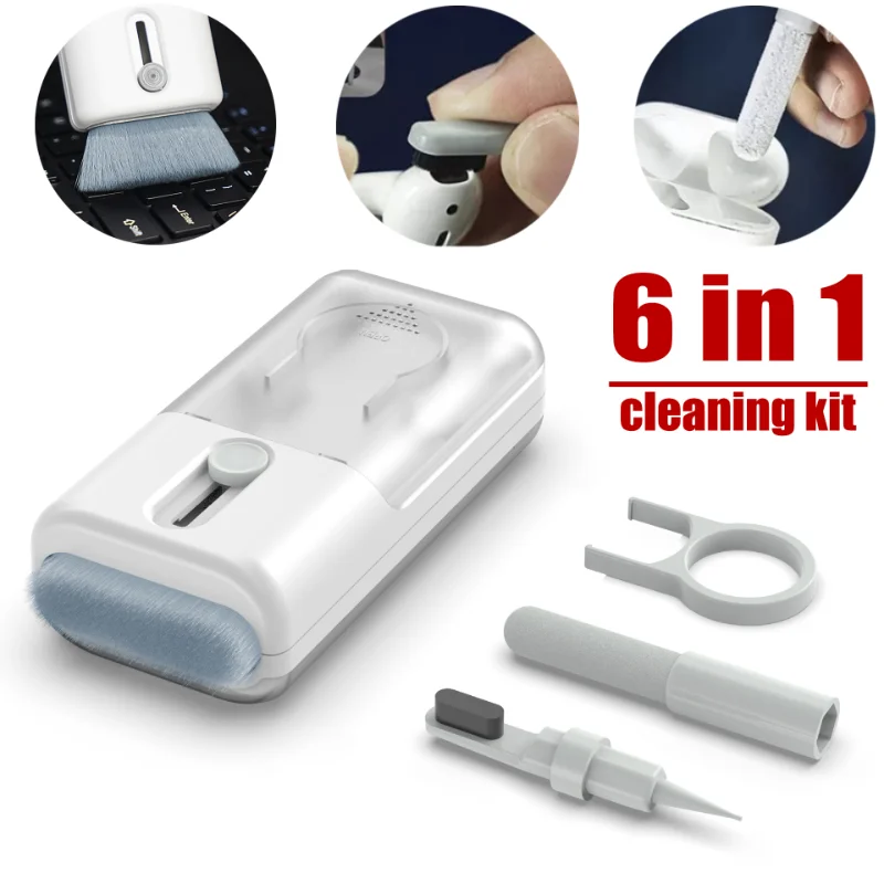 

6 In 1 Earbuds Cleaning Brush Mobile Phone Screen Cleaner Wipe Computer Keyboard Cleaner Keycap Puller Kit for Airpods Pro 3 2 1