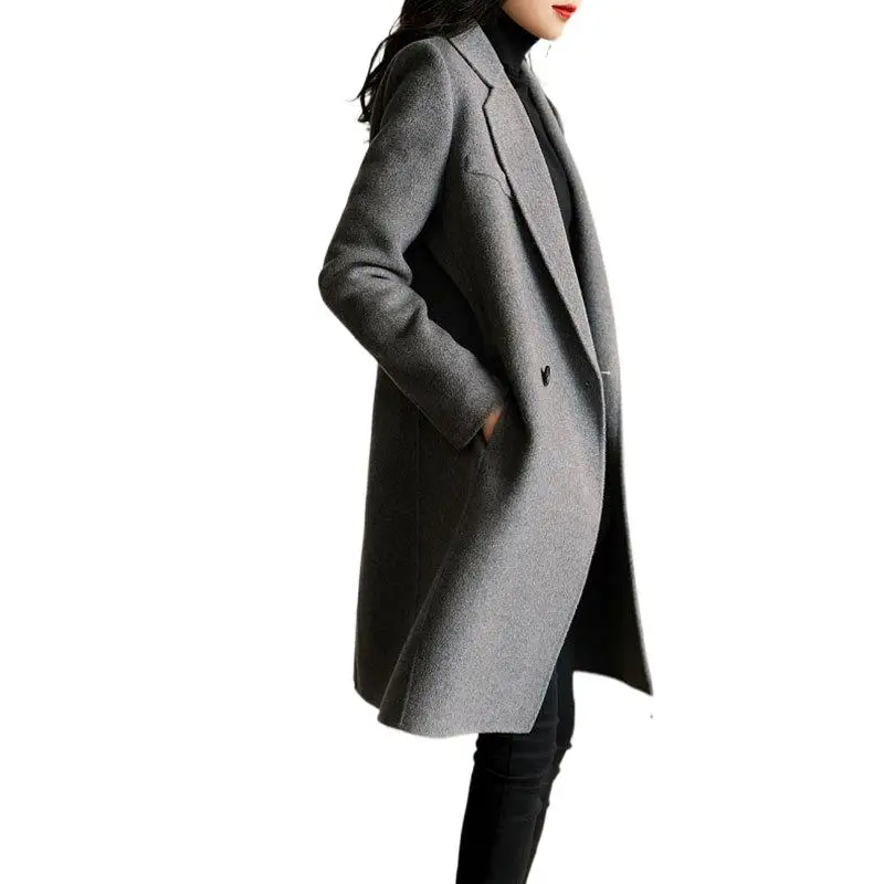 

Женская зимняя одежда 2023, новое двустороннее женское кашемировое пальто, свободное и приталенное шерстяное пальто средней длины, 1021