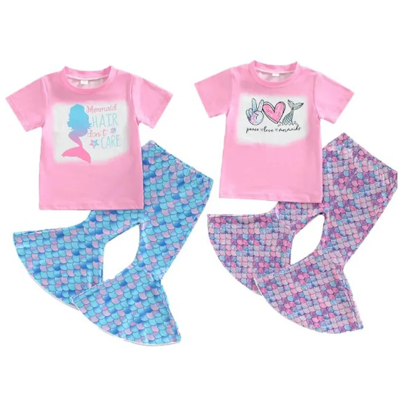 Kids Clothes Sets 2023 New Summer Girls Mermaid Print Short Sleeve T Shirts + Fish Scale Flare Pants 2 Pcs Clothing Sets
Kids Clothes Sets 2023 New Summer Girls Mermaid Print Short Sleeve T Shirts + Fish Scale Flare Pants 2 Pcs Clothing Sets