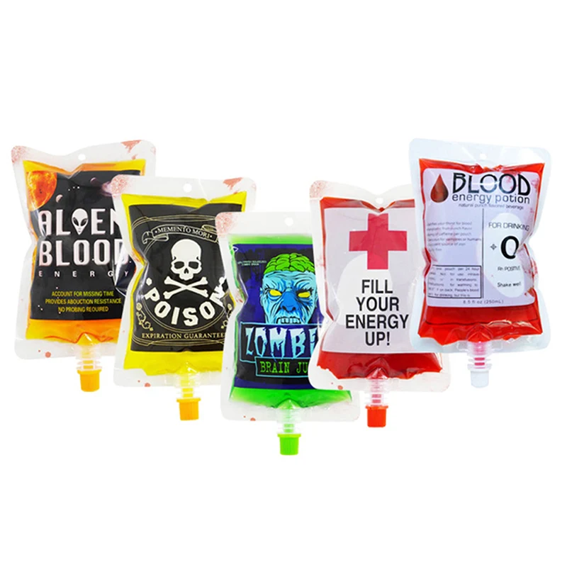 

10pcs 250ml Halloween Cosplay Drink Container Bag Vampire Blood Pouch Props Zombie Beverage Drinks Bags Food Class
