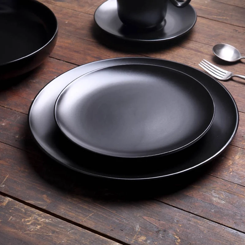 Creative Solid Color Ceramic Disc Asian Noodle Soup Plate Breakfast Milk Cup Black Plate Western Restaurant Steak Plate plates
Creative Solid Color Ceramic Disc Asian Noodle Soup Plate Breakfast Milk Cup Black Plate Western Restaurant Steak Plate plates