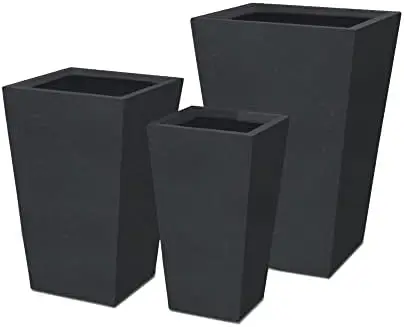 

28" H Square Concrete Indoor Outdoor Modern Tall Tapered Planter Burnished Black Planter Garden decoration outdoor Planter pot f