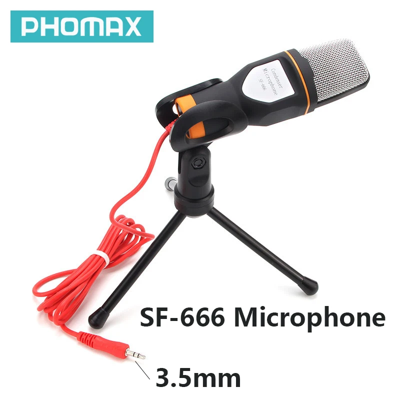 

PHOMAX 3.5mm Wired Professional Stereo Condenser Computer SF-666 Microphone 3.5mm Audio with Holder Stand Clip for PC Karaoke