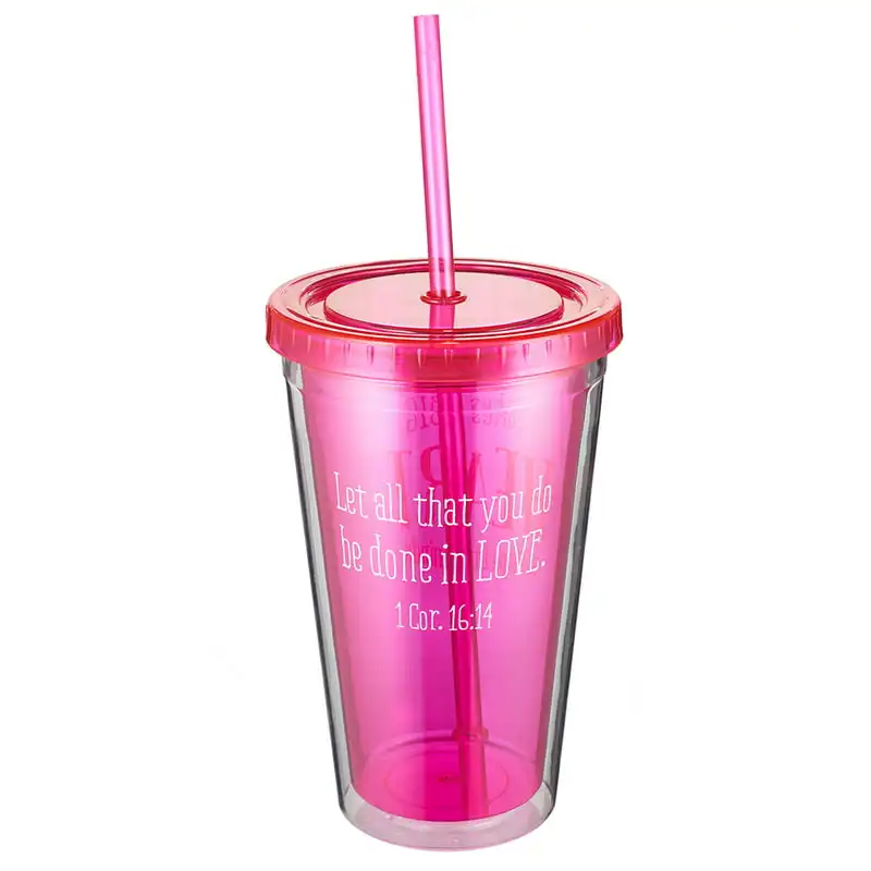 

Beautiful Big Heart Little Minds Insulated 1 Corinthians 16:14 Plastic Tumbler - Perfect for Kids to Enjoy Drinks On-The-Go!