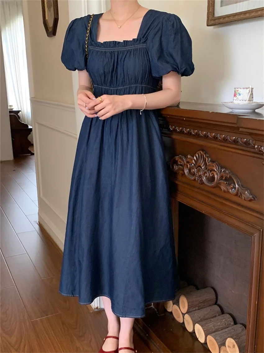 Alien Kitty Dark Blue A-Line Dress Women Denim Summer Square Collar Slim Minimalist Short Puff Sleeve Chic Sweet Jeanswear OL
Alien Kitty Dark Blue A-Line Dress Women Denim Summer Square Collar Slim Minimalist Short Puff Sleeve Chic Sweet Jeanswear OL