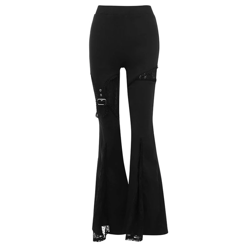 

Women's Classic High Waisted Lace Patches Bell Bottoms Solid Color Punk Flare Pants Gothic Wide Leg Flare Lounge Pants 10CE