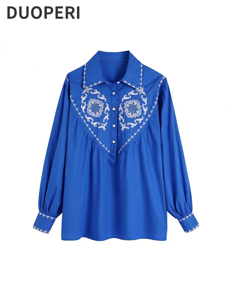 DUOPERI Women Fashion Embroidery Front Button Blouse Vintage Lapel Neck Long Sleeves Female Chic Lady Shirts
DUOPERI Women Fashion Embroidery Front Button Blouse Vintage Lapel Neck Long Sleeves Female Chic Lady Shirts