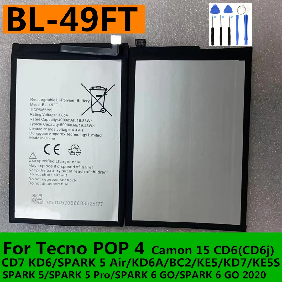 Аккумулятор BL-49FT 5000 мАч для телефона Tecno POP 4 Camon 15 CD6 (CD6j) CD7 KD6 SPARK 5 Air / 5 Pro / 6 GO 2020 KD6A BC2 KD7 KE5S KE5
Аккумулятор BL-49FT 5000 мАч для телефона Tecno POP 4 Camon 15 CD6 (CD6j) CD7 KD6 SPARK 5 Air / 5 Pro / 6 GO 2020 KD6A BC2 KD7 KE5S KE5