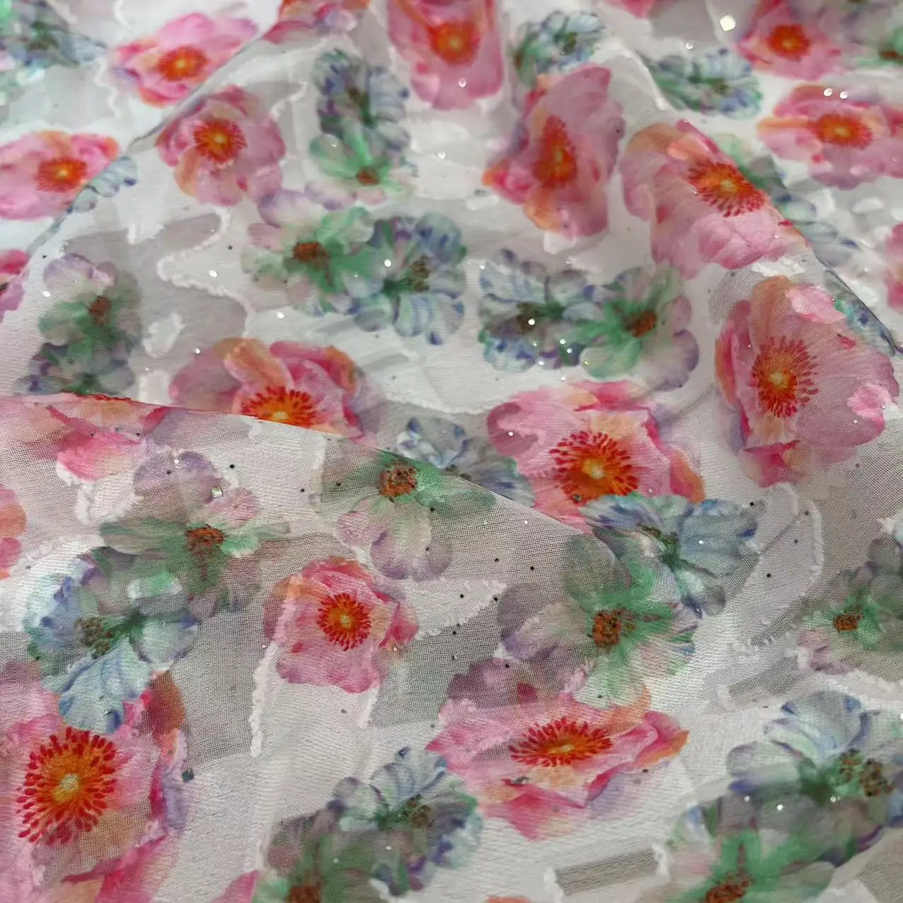 Glittering Chiffon Sequins Flowers Print Translucent Fabric For Dress Silk Scarves Women Summer Sheer Skirt Mesh Veil
Glittering Chiffon Sequins Flowers Print Translucent Fabric For Dress Silk Scarves Women Summer Sheer Skirt Mesh Veil