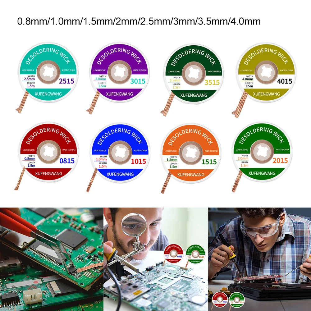 Hardware Desoldering Solder Wick 0.8-4.0mm Width Desoldering Wick Solder Remover Ribbon Oxygen-free Copper Bobbin 1.5m Long
Hardware Desoldering Solder Wick 0.8-4.0mm Width Desoldering Wick Solder Remover Ribbon Oxygen-free Copper Bobbin 1.5m Long