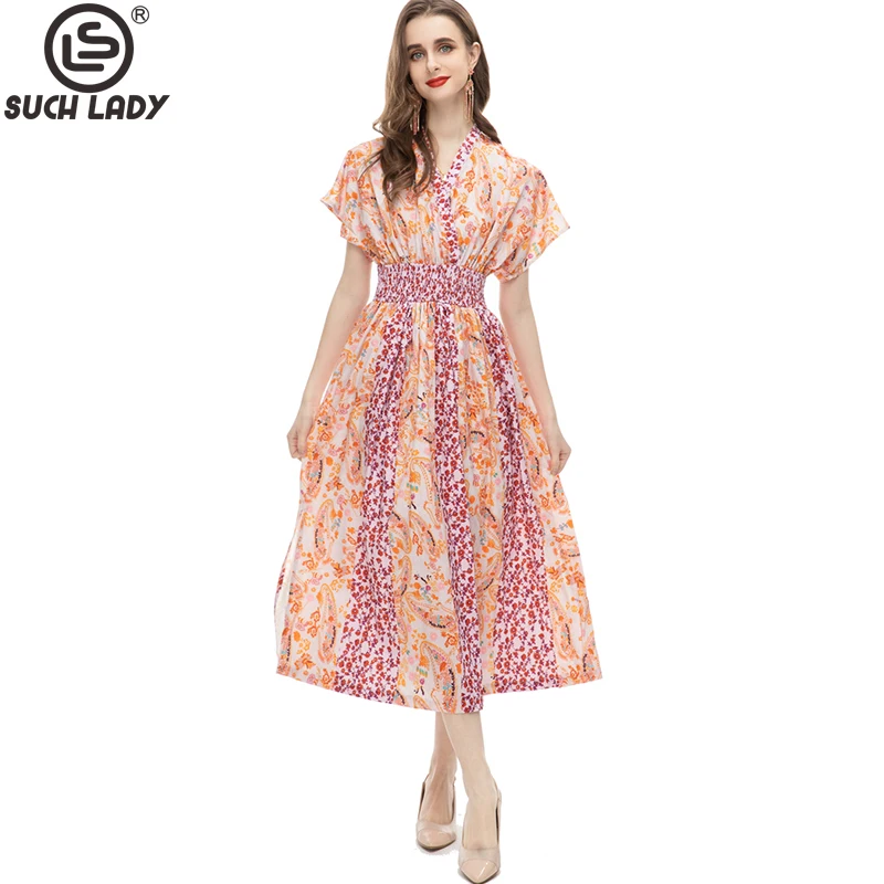 Женские модельные платья с V-образным вырезом, коротким рукавом и цветочным принтом, с эластичным поясом, модные праздничные платья в стиле High Street
Женские модельные платья с V-образным вырезом, коротким рукавом и цветочным принтом, с эластичным поясом, модные праздничные платья в стиле High Street