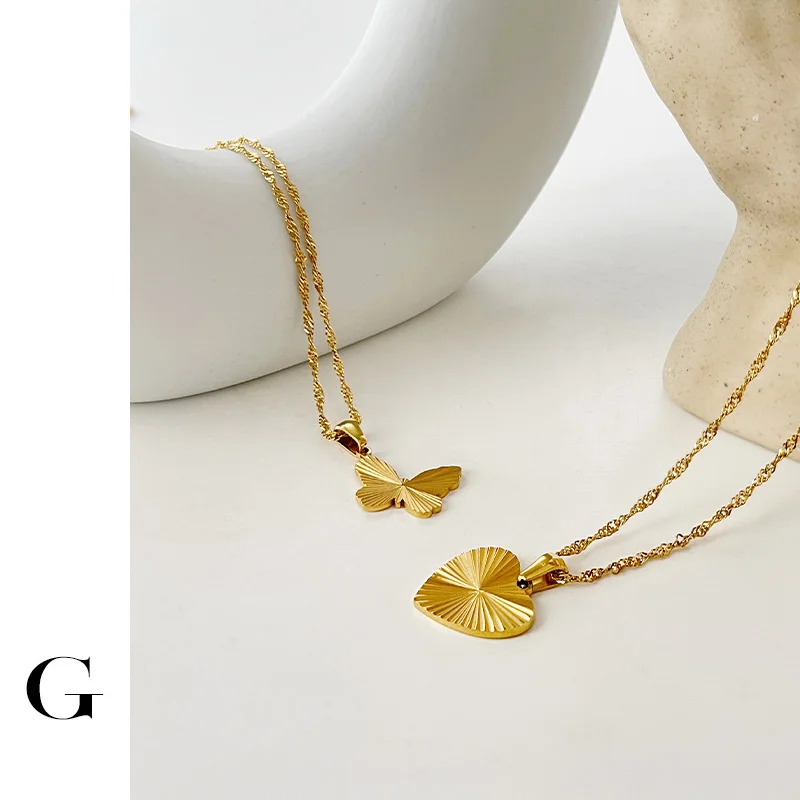 Ghidbk Gold Color Textured Heart Charm Necklace for Women Stainless Steel Water Wave Chain Butterfly Pendant Necklace Waterproof
Ghidbk Gold Color Textured Heart Charm Necklace for Women Stainless Steel Water Wave Chain Butterfly Pendant Necklace Waterproof