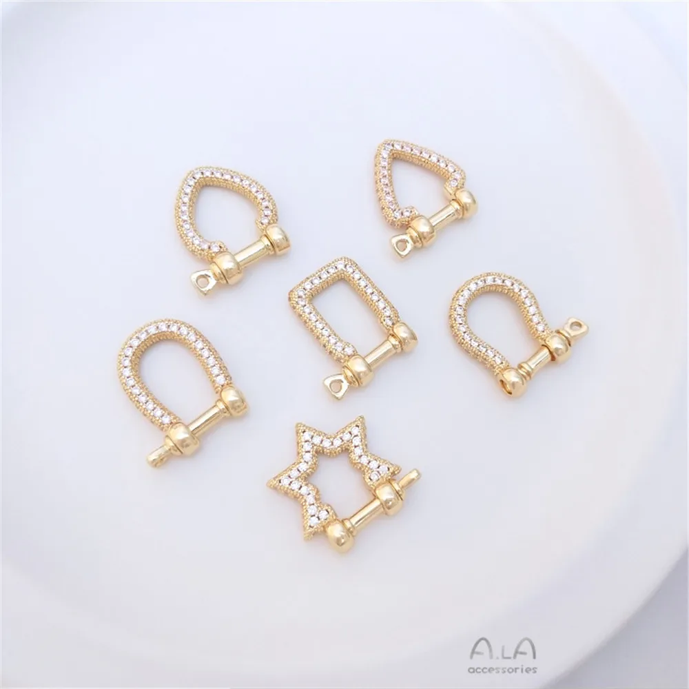 Micro-inlaid zircon 14K gold jewelry buckle screw horseshoe buckle diy chain link necklace pendant buckle accessories
Micro-inlaid zircon 14K gold jewelry buckle screw horseshoe buckle diy chain link necklace pendant buckle accessories