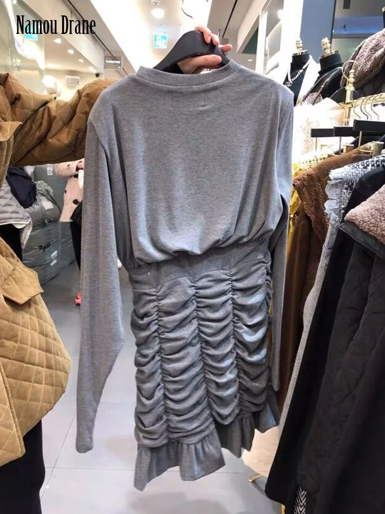 Женское плиссированное платье Namou Drane, повседневное однотонное облегающее платье с агарическим краем и круглым вырезом, осень 2022 
Женское плиссированное платье Namou Drane, повседневное однотонное облегающее платье с агарическим краем и круглым вырезом, осень 2022
