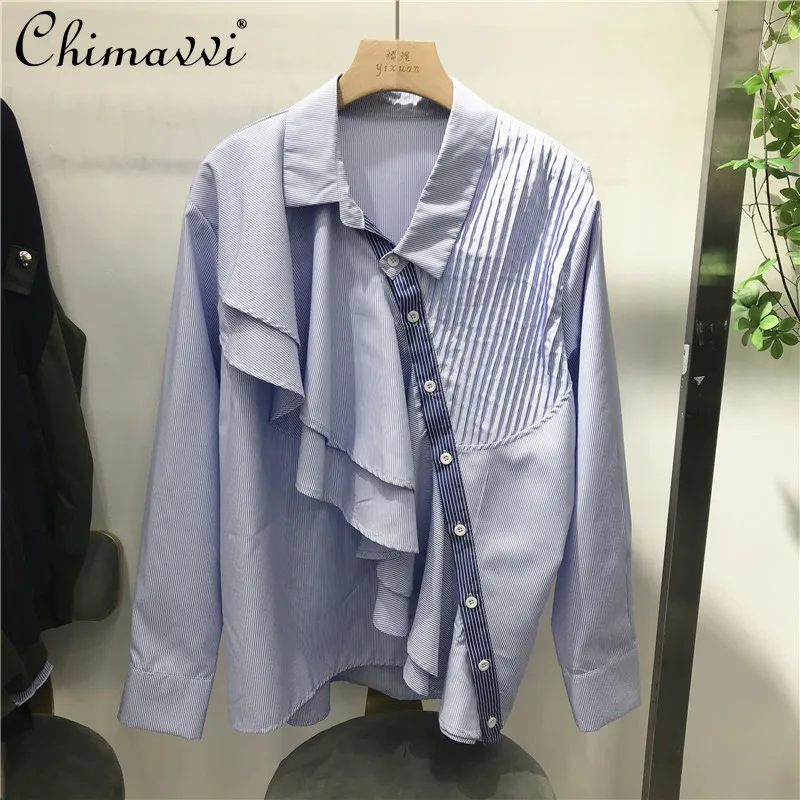 Pleated Beveled European Loose Shirt Women's 2022 Spring New Ruffled Slimming Long Sleeve Top Ladies Fashion Office Lady Blouses
Pleated Beveled European Loose Shirt Women's 2022 Spring New Ruffled Slimming Long Sleeve Top Ladies Fashion Office Lady Blouses