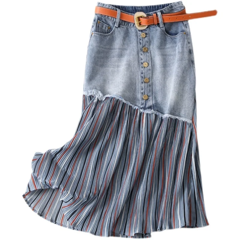 Skirt Woman Fashion 2023 Real Shot Denim Skirt Light Blue Denim Edge Stitching Pleated Button High Waist Skirt Mid Skirt
Skirt Woman Fashion 2023 Real Shot Denim Skirt Light Blue Denim Edge Stitching Pleated Button High Waist Skirt Mid Skirt