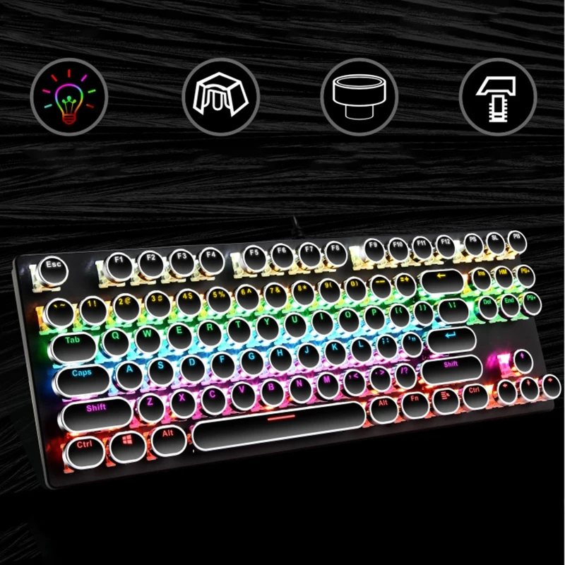 

Wired 87 Keys Green Axis Punk Mechanical Keyboard Metal Panel Round Keycap RGB LED Backlight USB Gamer Keyboard Desktop Computer