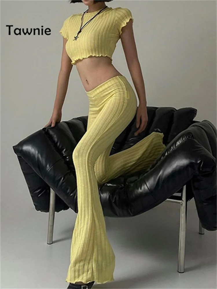 Tawnie Two Piece Set Crop Top And Pant Yellow Short Sleeve O Neck Wave Cut Flare Pant Skinny 2023 Summer Women Suit Casual Chic
Tawnie Two Piece Set Crop Top And Pant Yellow Short Sleeve O Neck Wave Cut Flare Pant Skinny 2023 Summer Women Suit Casual Chic