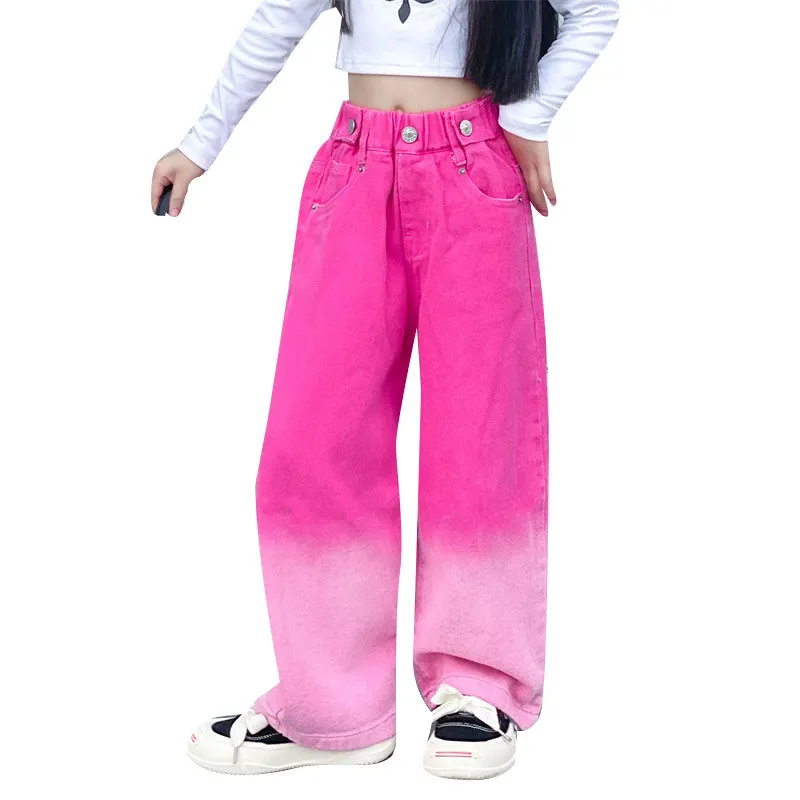 

Teen Girl Autumn Fashion Candy Color Jeans Gradient Wide Leg Pants Spring Korean Children Casual Loose Long Jeans Trousers 4-14Y