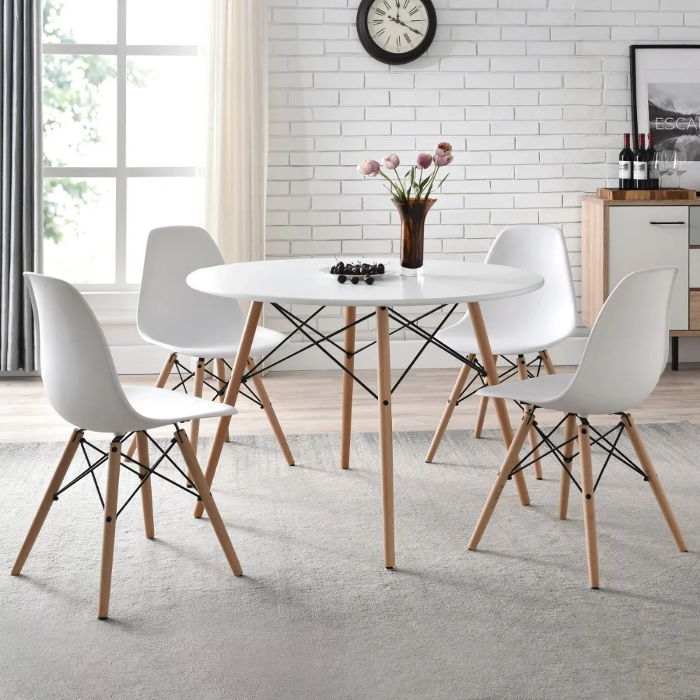 

Набор мебели из 4 столов, обеденные стулья, современный обеденный стул среднего века, белый и искусственный бук для кухни и дома