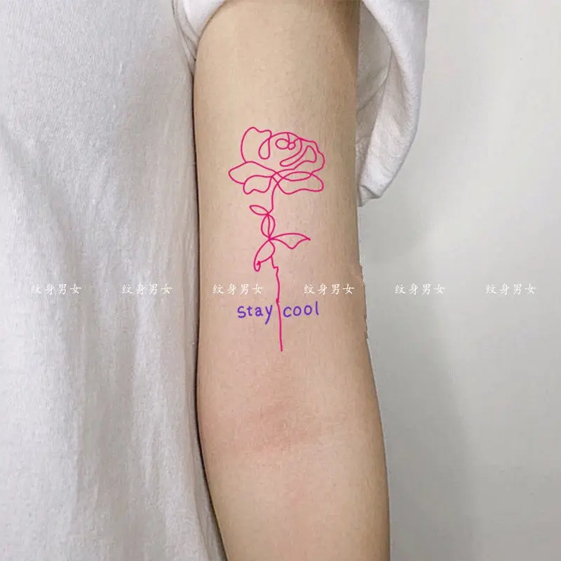 Pink Rose Line Tattoo Waterproof Stay Cool Letter Art Tattoo Sticker Arm Temporary Tattoos Trendy Fake Tattoo Women Men
Pink Rose Line Tattoo Waterproof Stay Cool Letter Art Tattoo Sticker Arm Temporary Tattoos Trendy Fake Tattoo Women Men