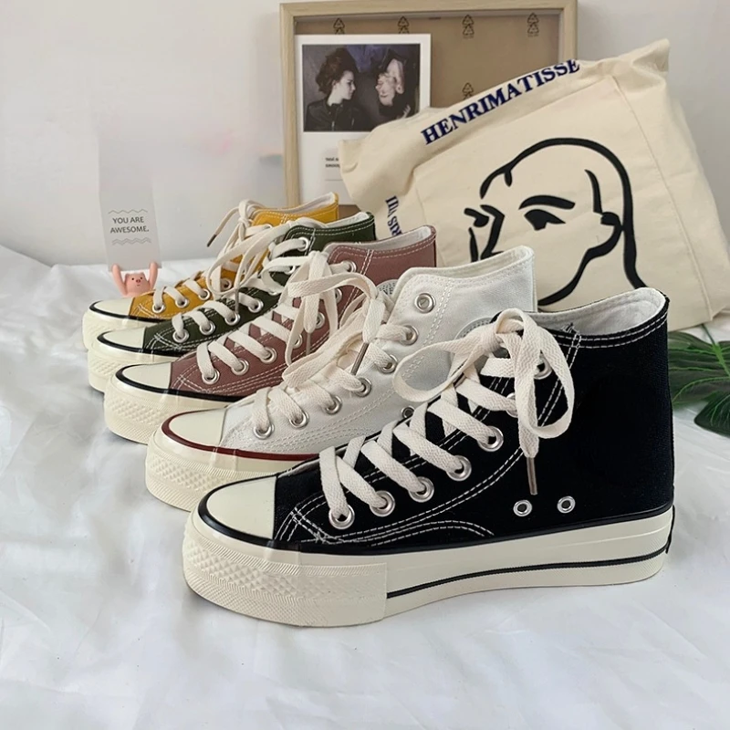 Women Vintage Skateboard Shoes Spring Harajuku Versatile High-Top Canvas Shoes for women's thick sole casual canvas shoes
Women Vintage Skateboard Shoes Spring Harajuku Versatile High-Top Canvas Shoes for women's thick sole casual canvas shoes
