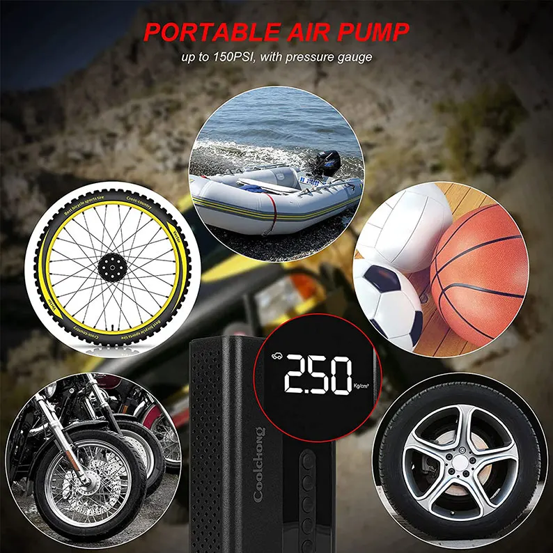 Jump Starter with Air Compressor, 150PSI Tire Inflator, LED Lights, 12V Car Battery Booster for 6.0L Gas and 3.0L Diesel Engines
Jump Starter with Air Compressor, 150PSI Tire Inflator, LED Lights, 12V Car Battery Booster for 6.0L Gas and 3.0L Diesel Engines