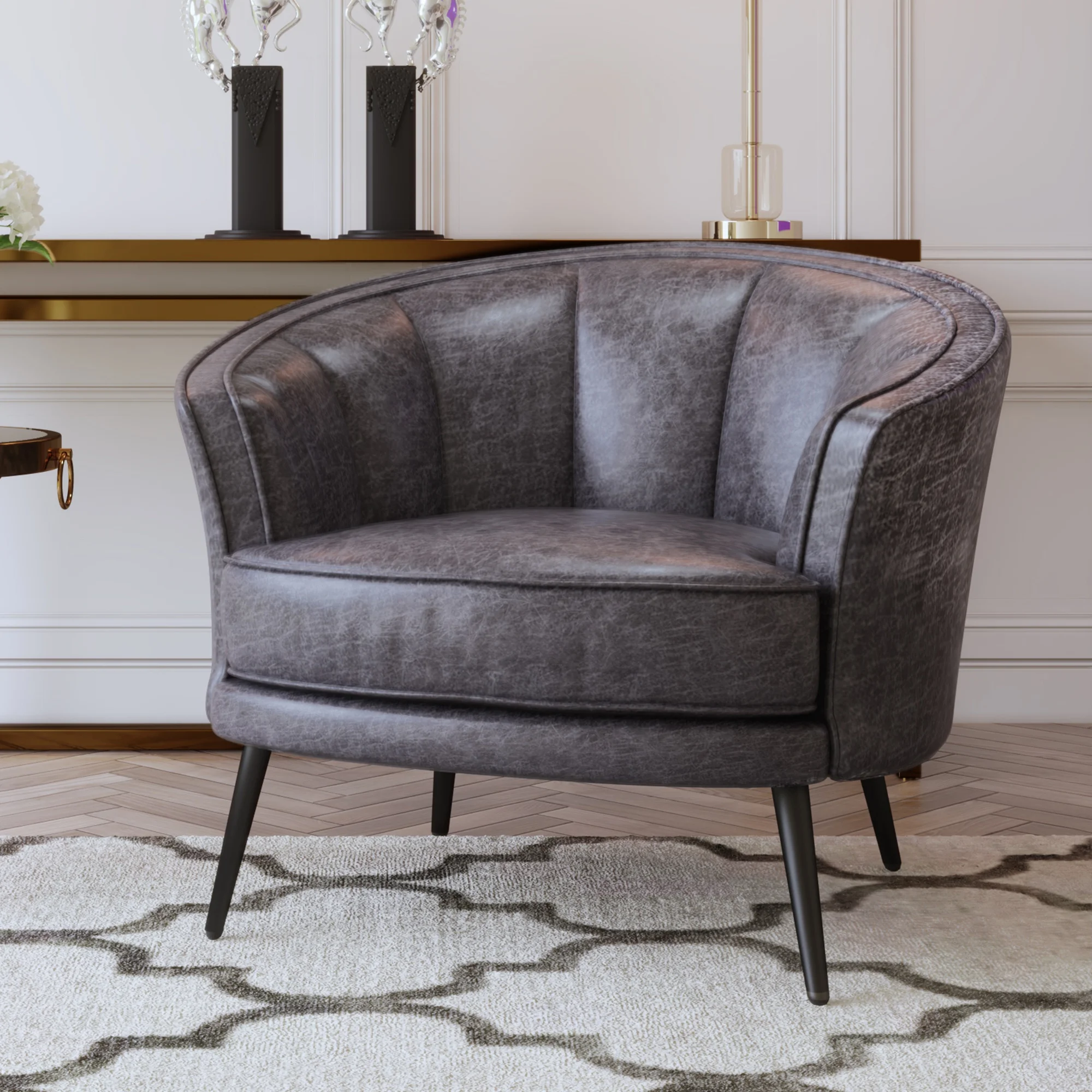 Modern PU Leather Tub Barrel Chair Leisure Accent Chair Upholstered Arm Club Chair for Living Room Meeting Room,Brown
Modern PU Leather Tub Barrel Chair Leisure Accent Chair Upholstered Arm Club Chair for Living Room Meeting Room,Brown