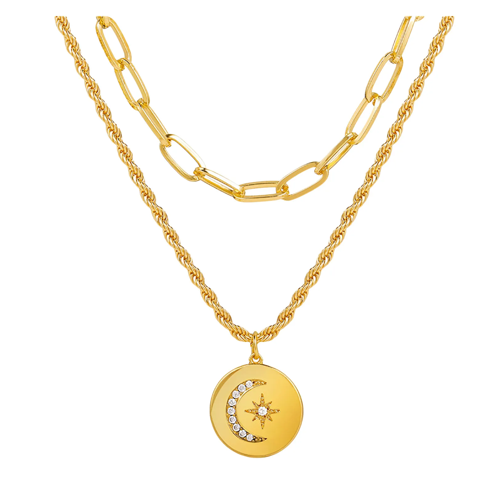 Stacking Round Stacking Necklace Creative Moon Tag Multi-layer Pendant Necklace Double Necklaces & Pendants 
Stacking Round Stacking Necklace Creative Moon Tag Multi-layer Pendant Necklace Double Necklaces & Pendants