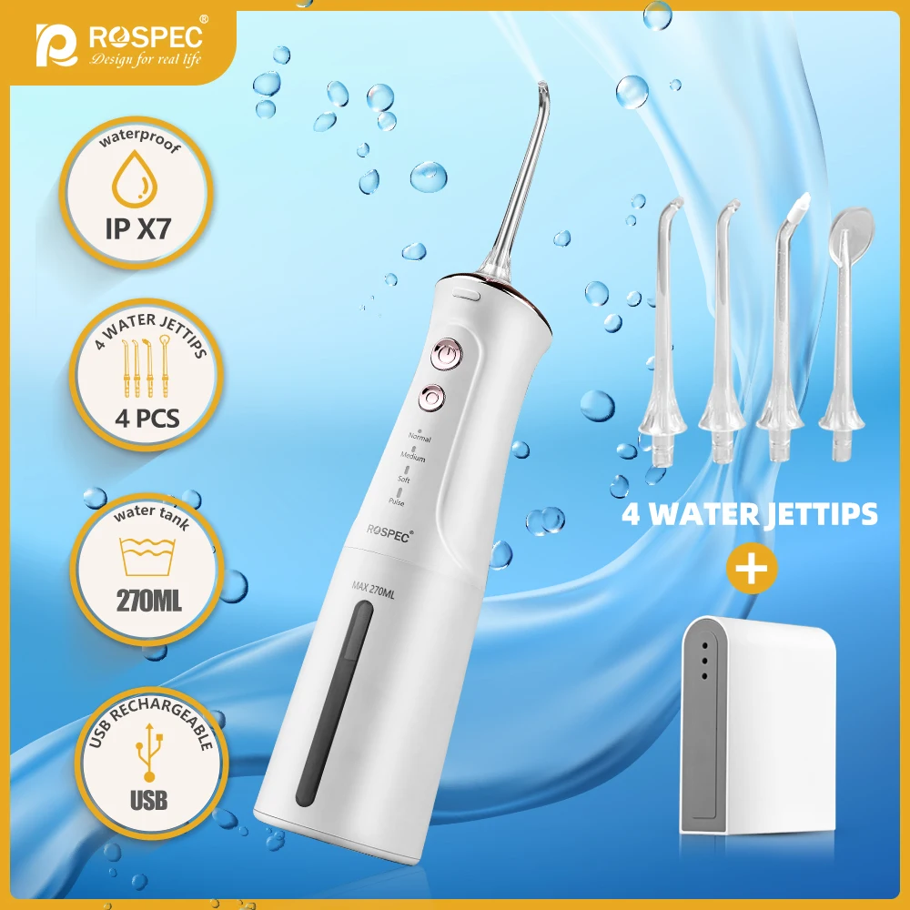 ROSPEC Electric Oral Irrigator Portable Water Flosser Dental 270ML Water Tank Waterproof Teeth Cleaner for Oral Care
ROSPEC Electric Oral Irrigator Portable Water Flosser Dental 270ML Water Tank Waterproof Teeth Cleaner for Oral Care