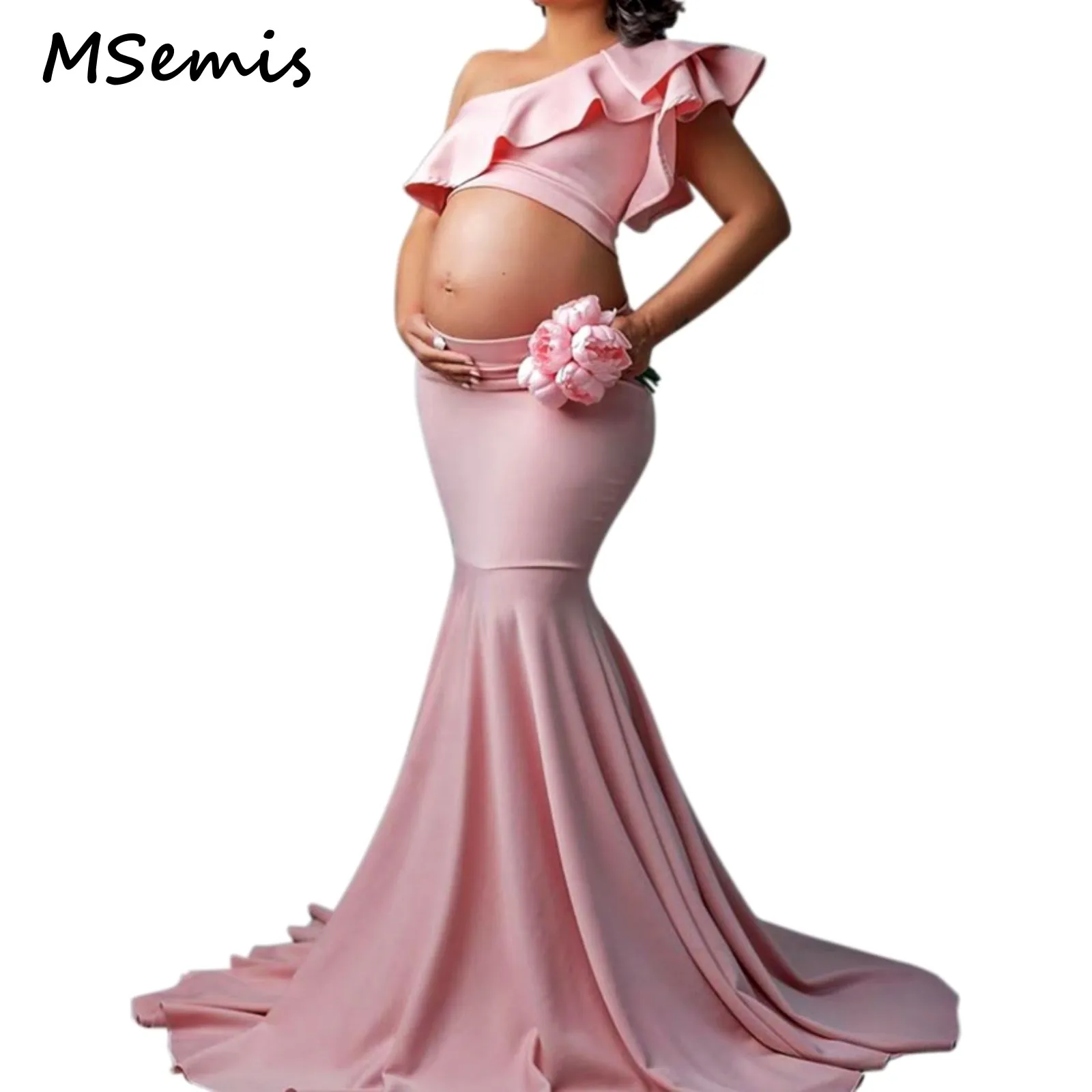 Pink 2Pcs Pregnant Women Party Outfit Pure Color Slant Shoulder Sleeveless Ruffle Trim Tops And Fishtail Skirt Set
Pink 2Pcs Pregnant Women Party Outfit Pure Color Slant Shoulder Sleeveless Ruffle Trim Tops And Fishtail Skirt Set